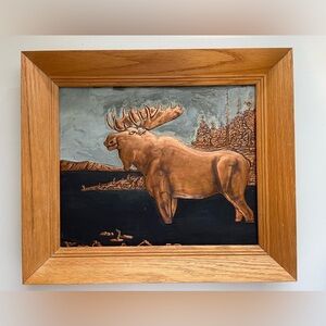 Vintage Handpainted Copper Wildlife Moose Wall Art Decor 3D
